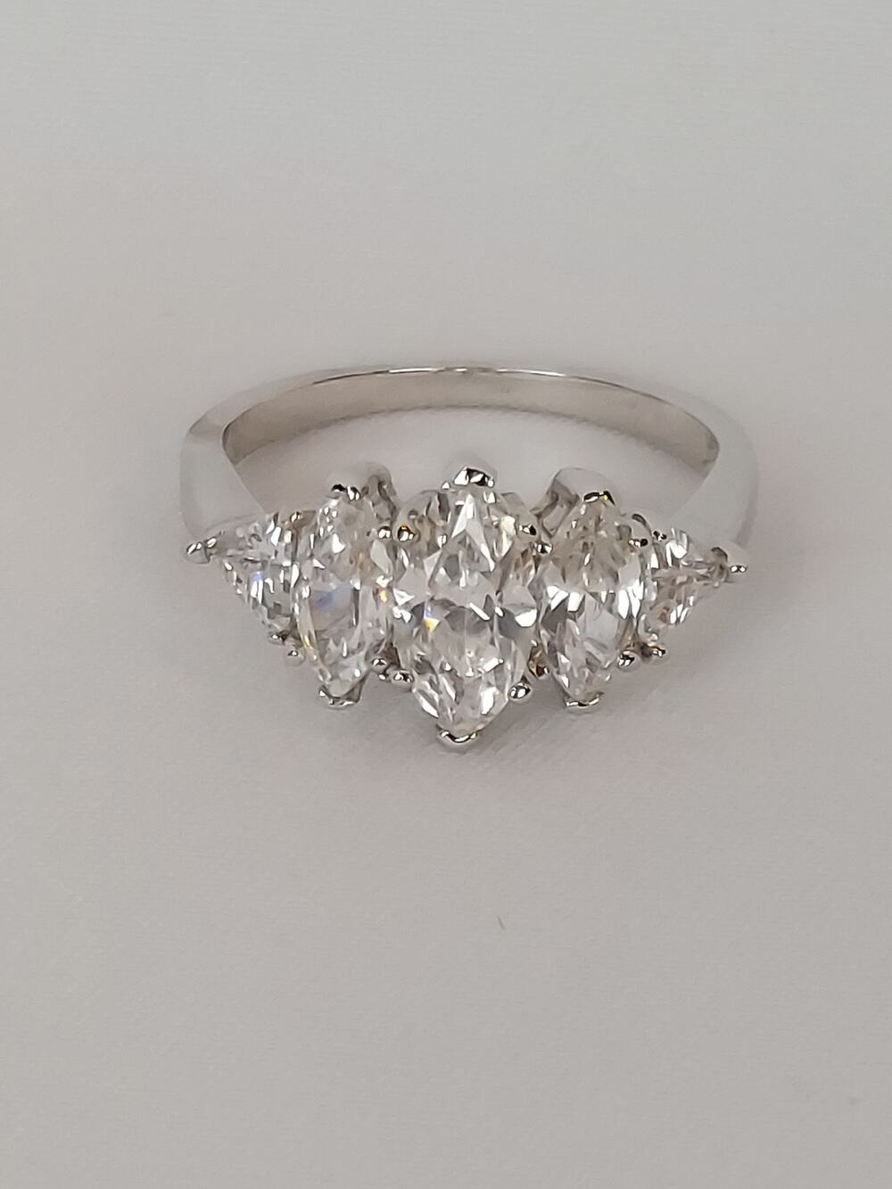 Avon Art Deco Silver Tone Marquise & Triangle Rhinestone CZ Cocktail Ring Sz 8